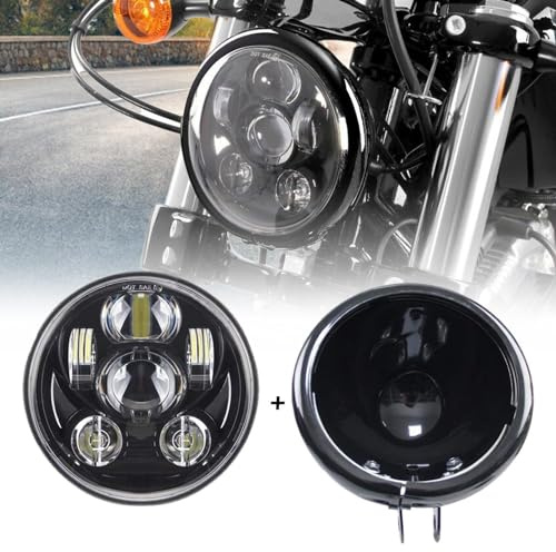 SKUNTUGUANG 5.75 Inch headlights Housing bucket with 5.75 inch Motorcycle Led Headlight Lamp angel eye Compatible with Harley Black Projector