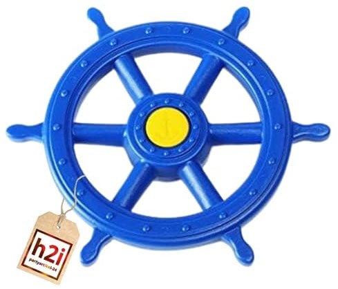 h2i Steuerrad Spielturm & Spielhaus | Piraten Steuerrad aus wetterfestem Kunststoff | bewegliches Spielschiff Lenkrad mit Drehgeräusch | Spielturm Zubehör | blau