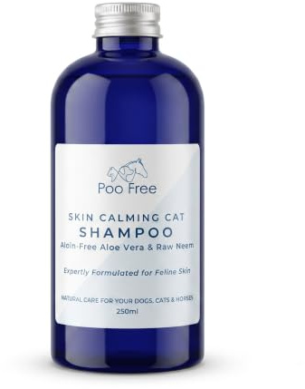 POO FREE Katzenshampoo Unparfümiert 250ml - Bio-Aloe & Neem | Mildes, unparfümiertes Katzenshampoo mit Bio-Aloe-Vera und Neemöl. Pflanzliche Fellreinigung ohne ätherische Öle.