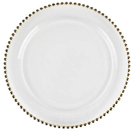 Plate Glass Charger 3 Colours Weddings Events Decor Christmas Dinner (Gold Beaded)