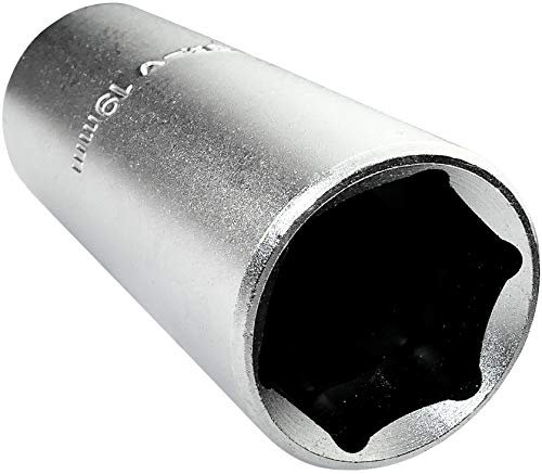 Aerzetix - C45175 - Douille à bougie d'allumage - profonde/rallongée/longue - 1/2x19mm - pour clé/cliquet manuelle/pneumatique - corps cylindrique - hexagonale/6 pans - en acier CR-V - argent