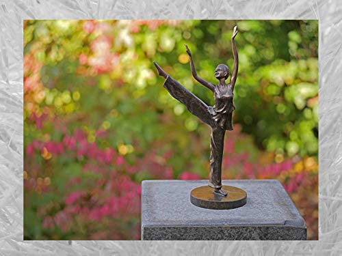 IDYL Bronze-Skulptur Ballerina | 35x11x19 cm | Klassische Bronze-Figur handgefertigt | Gartenskulptur oder Wohnbereich-Dekoration | Hochwertiges Kunsthandwerk | Wetterfest