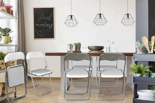 Dmora - Lot de 6 chaises pliante Marbella, Fauteuil gain de place, Chaise invité, Siège de réunion en simili cuir, 43x47h80 cm, Blanc