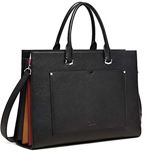 CLUCI Aktentasche für Damen, modisch, echtes Leder, 39,6 cm (15,6 Zoll), Laptop, schmal, große Tasche, Business, Damen, Umhängetasche, A Black, Large