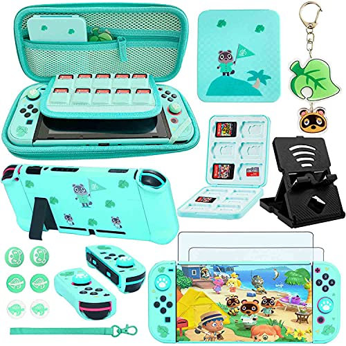Zubehör-Set für Nintendo Switch Animal Crossing – YOOWA Zubehör Kit NS Animal Crossing Set mit Tragetasche, Schutzhülle, Displayschutzfolie, Spielkartenhalter, Spielständer, Daumengriffe