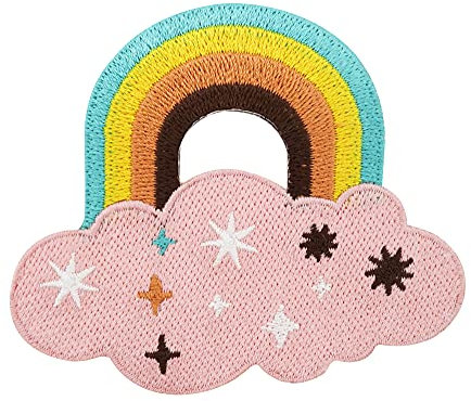 Finally Home Retro Regenbogen mit Wolke Patch zum Aufbügeln | Vintage Rainbow Patches, Old School Bügelbild, Sterne Flicken, Aufnäher