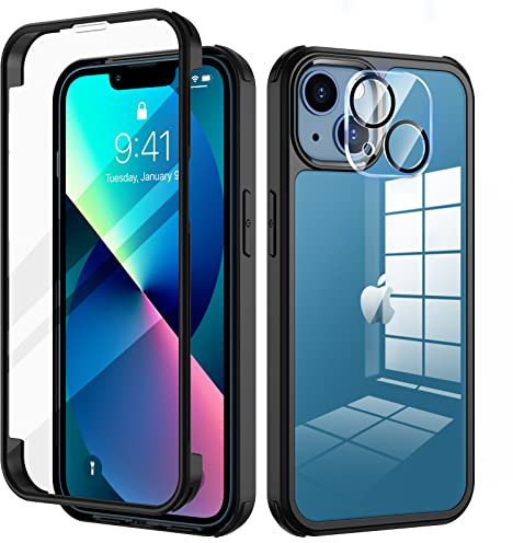 seacosmo für iPhone 13 Hülle mit eingebautem Panzerglas Displayschutz und Kamera Schutzfolie [9H HD], 360 Grad Handyhülle Ganzkörper Stoßfeste iPhone 13 Case - Schwarz