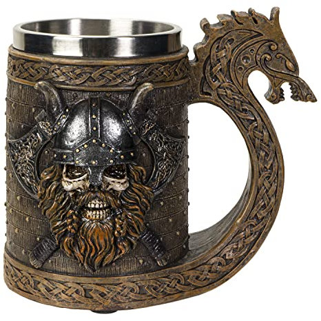 Summit Collection Chope de bière Viking avec motif de crâne et cornes - Avec insert amovible en acier inoxydable - 591,5 ml