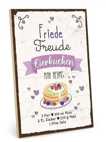 TypeStoff Holzschild mit Spruch – Eierkuchen – im Vintage-Look mit Zitat als Geschenk und Dekoration zum Thema Küche und Rezept - HS-01227