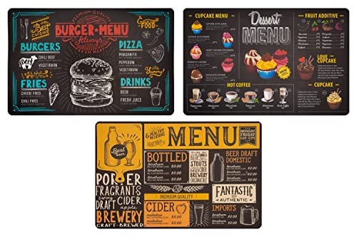 Amerikanisches waschbares Vintage-Plastik-Tischsets-Set 44 x 28 cm, PVC-Fantasie-Tischsets für amerikanisches Frühstück (Set mit 3 Menüs)