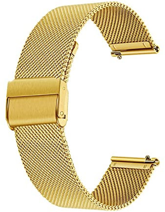 Deolven Metall Uhrenarmbänder, Schnellspanner Armbänder Milanaise Uhrenarmband für Herren und Damen Smartwatch und Traditionelle Uhr,18mm Gold
