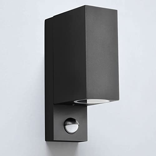 max K O M F O R T Aussenwandleuchte schwarz up & down 2x GU10 Fassung mit Bewegungsmelder IP44 Wandleuchte Aussenwandlampe Wandlampe Aluminium 1268E1-BK