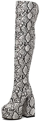 Vrupons Stivali alti al ginocchio da donna con tacco super alto e punta rotonda stivali lunghi, Bianco 1, 41 EU