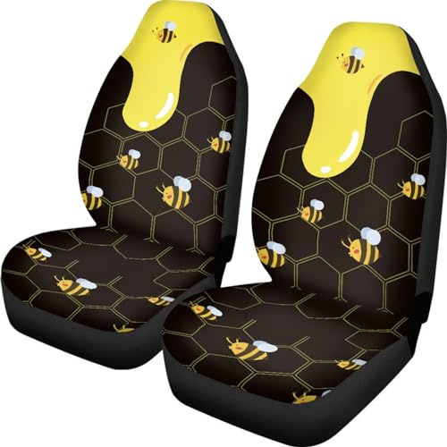 Forchrinse 2 Stück Bienen-Autositzbezüge, nur Vordersitz, universal, strapazierfähig, für SUV, LKW, Limousine