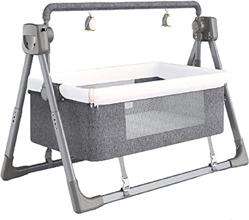 Elektrischer Baby Stubenwagen Nachtstubenwagen Komfortables Babybett mit Fernbedienung 5 Schüttelmodi & 3 Timing-Auswahl Tragbares Baby-Kinderzimmer-Center Baby-Krippenbett (Dunkelgrau)