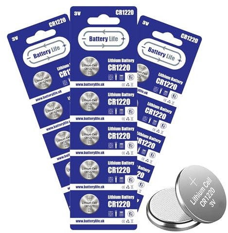 Battery Life CR1220 Batteries 3V Coin Button Cell CR 1220 Lithium Long Life For Car Key fob, Scales, Toys, Watch, LED Lights & More UK Brand (50 pack)