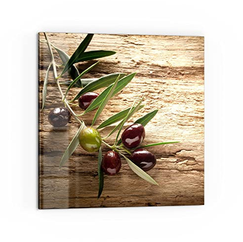 DEQORI Küchenrückwand Glas | Motiv Dekorativer Olivenzweig | 60x60 cm | Bad- oder Herd-Rückwand | Herdblende Spritzschutz für Küche & Badezimmer | Moderne Deko für Fliesenspiegel