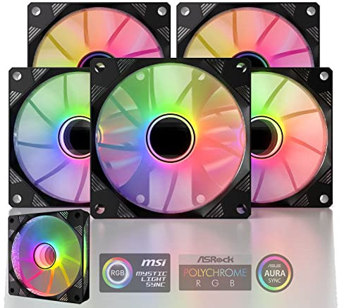 DS 6Pack 120MM LED ARGB Cooling Fans with controller for PC Cases, CPU Coolers, Water Cooling Radiators System (Compatible with ASUS Aura Sync or MSI Mystic Control, RGB Computer Fan, E Series)