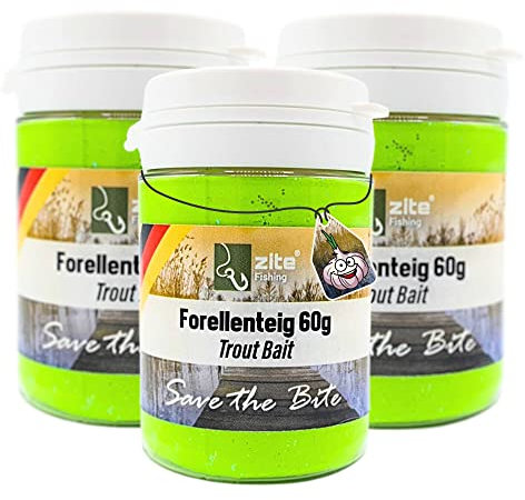 Zite Fishing Forellenteig-Set mit Knoblauch-Aroma 60g – Fängige UV-Aktib Forellenpaste Schwimmend als Forellenköder – Trout Bait Teigköder in knalligen Neonfarben mit Glitter - 3 Stück (Chartreuse)