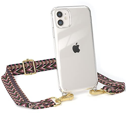 EAZY CASE Handykette - Einstellbarer Trageriemen kompatibel mit iPhone 11, Schulterriemen, dünner Riemen, Hülle aus Silikon, DIY Kettenkombination, Beere/Rose - Metall Gold