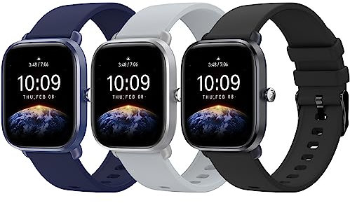 Higgs 3 Pezzi Cinturino 20mm Compatibile con Amazfit GTS 2 Mini/4 Mini/GTS 2 2e 3 4 42mm/Cinturini Bip S/Bip S Lite/Bip Lite/Bip U pro,Cinturini Sportivo Morbido Silicone Donna e Uomo Grigio