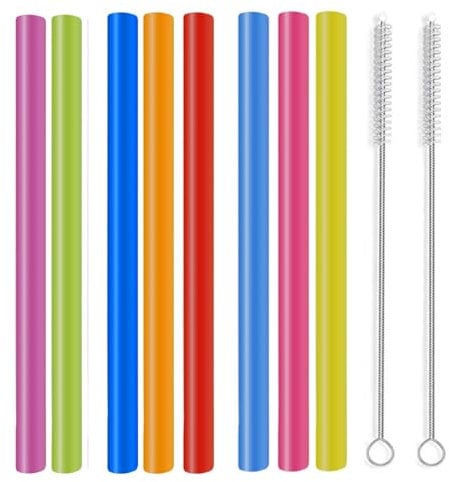 GOTRUST Reusable Bubble Tea Straws - 8 Pack, Extra Wide Thick Plastic Straws with 2 Cleaning Brushes - 26cm*1cm