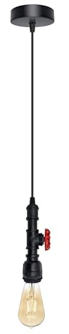 LEDSone Vintage Industrial Pendelleuchte Metall Pendelleuchte Steampunk Rohr E27 Retro mit 95cm Verstellbarem Kabel für Wohnzimmer Küche Restaurant (Schwarz + Leuchtmittel)