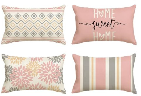 Artoid Mode Rosa Dahlien Geometrisch Kissenbezüge 4er Set, 30x50 cm Frühling Zierkissenbezug Cushion Cover Couch Wohnzimmer Außenbereich Deko