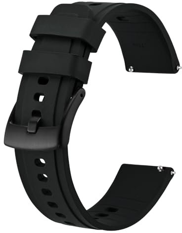 BISONSTRAP Flexibles Uhrenarmband 22mm Silikon, Uhrenarmbänder für Herren und Damen, Schnellverschluss Ersatzbänder Armband, Schwarz mit Schwarzer Schnalle