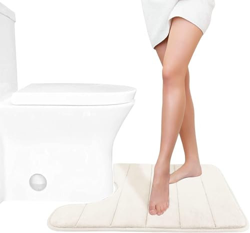 Yimobra Bath Toilet Mat 51 x 61 cm, Non-Slip Memory Foam U-Shaped Contour Rug, Soft Comfortable Bathroom Shower Mats, Super Water Absorption, Machine Wash, Easier to Dry for Bath Floor Rug, Cream