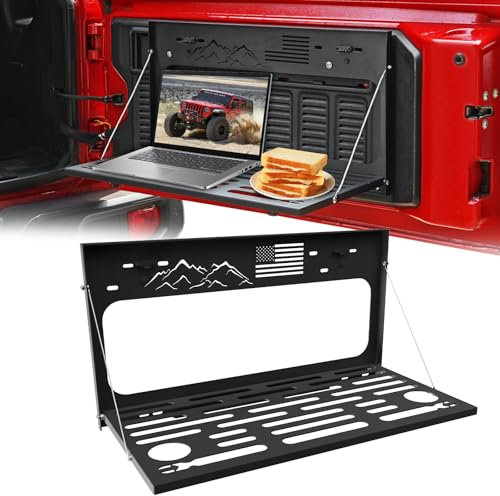 Jeep Wrangler - Mesa trasera plegable de acero inoxidable negro para Jeep Wrangler JK JKU JL JLU 2007-2024 de 2/4 puertas, soporta hasta 75 libras de almacenamiento de equipaje