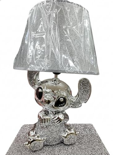 DEENZ Bling Crushed Diamond Stitch Table Lamp with Silver Shade Ceramic Base Sparkling Bedside Home Decor Gift (Silver Style 2)