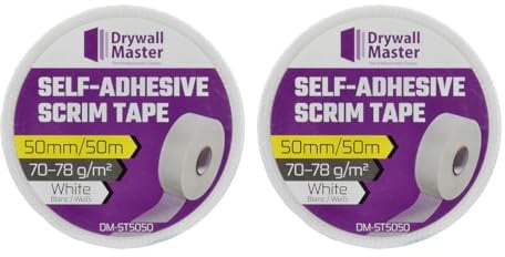 Drywall Master Scrim Tape 50mm x 50m, High Strength Self-Adhesive Fiberglass Mesh Tape For Reinforce Joint Repair, Filling Cracks, Patching Holes, Color White (Pack of 2)
