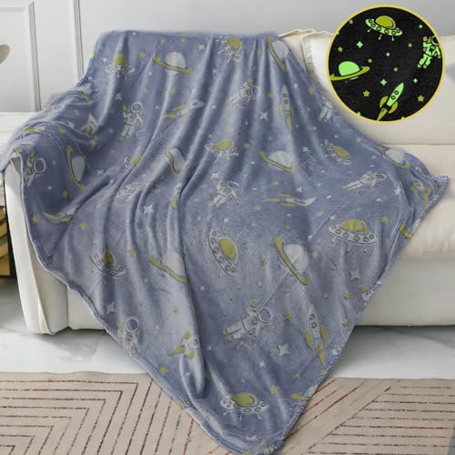 Bemaystar Decke für Kinder, leuchtet im Dunkeln, weiche und gemütliche Flanelldecke, Geschenke für Weihnachten, Geburtstag, Geschenke für Kinder, Sohn, Tochter, 127 x 152,4 cm