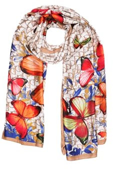 QUEEN HELENA Schal gemustert, leicht, bunt, elegant, Seide, SC019-1, Camel, Einheitsgröße