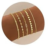 Dochais 5 Stück Armband Damen Gold, Armband 14K Vergoldet, Armband Verstellbar Damen, Armband Boho Gold, Schlange Kubanische Büroklammer Armbänder Schmuck für Damen Frauen Mädchen