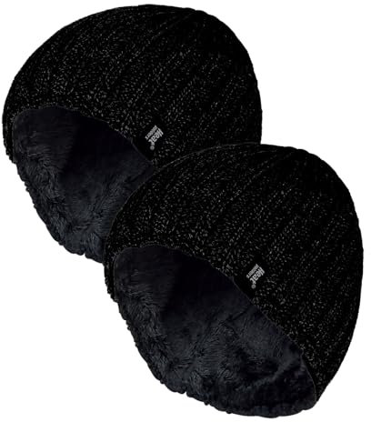 HEAT HOLDERS Herren 2 Paar Beanie Mütze Multipack Warm Strick Thermo Wintermütze mit Innenfleece für Winter (Einheitsgröße, Schwarz)