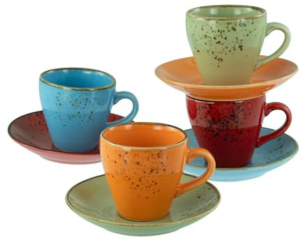 CreaTable, 22876, Serie Nature Collection Mediterran, 8-teiliges Geschirrset für 4 Personen, Espresso Set aus Steinzeug, spülmaschinen- und mikrowellengeeignet, Qualitätsproduktion