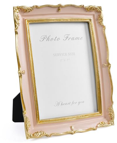 Cuspin Bilderrahmen, Vintage-Stil, 12,7 x 17,8 cm, Rosa und Gold, 12,7 x 17,8 cm, kunstvoller, strukturierter, handgefertigter Kunstharzrahmen mit Glasfront, Retro-Design, Heimdekoration