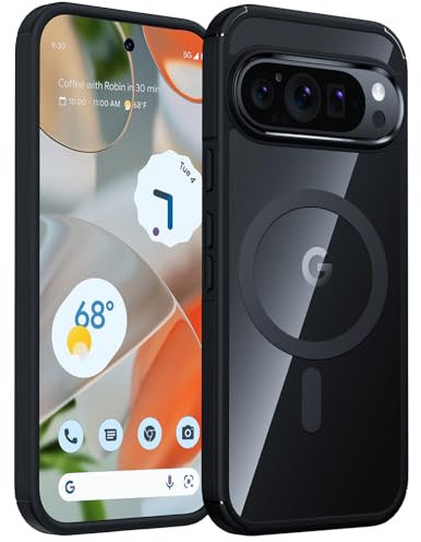TAURI Magnetisch für Google Pixel 9/9 Pro Hülle, Mag-Safe Handyhülle für Google Pixel 9/9 Pro Case, Anti-Gelb Stoßfest 360 Grad Schutzhülle - Schwarz