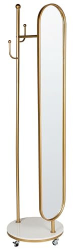 Beliani Porte-Manteau en Métal avec Miroir Base en Marbre Couloir Entrée Doré Lorena