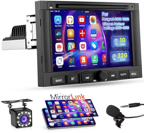 Hikity Autoradio Für Peugeot 3008 5008 Partner Citroen Berlingo 2010-2016 Android 13 Radio mit 7Zoll Touchscreen GPS Navi FM RDS WiFi Rückfahrkamera EQ USB Lenkradsteuerung MIC