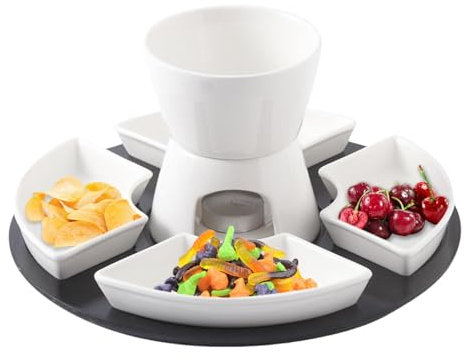 Fondue Chocolat, Kit De Fondue À Bougie Chauffe Plat, Réchaud Crème Glacée Au Fromage, Chauffe Beurre en Céramique, Ensemble Fondue À Fontaine Chocolat, avec Palette en Bois
