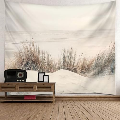Lirzxin Tapisserie Wandbehang Strand, Wandtuch Beige Grau Landschaft Tapestry Wandbehang Wandteppich für Wohnzimmer Schlafzimmer Picknickdecke Teppich Yogamatte Wanddeko, 240x220CM