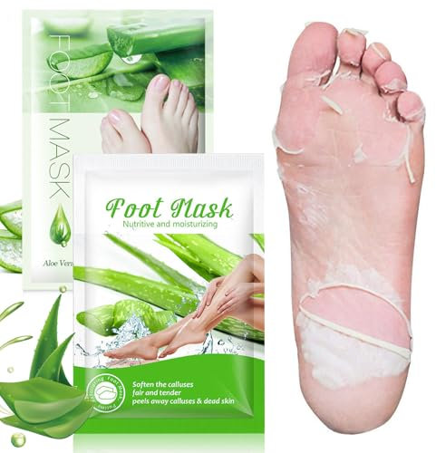 2 Paar Fußmaske, Hornhaut Socken, Abgestorbene und Entfernt Effektiv, Feuchtigkeitsspendende Fussmaske, Fußpflege für Zarte Füße, Exfoliating Fussmaske für Männer und Frauen (Aloen)
