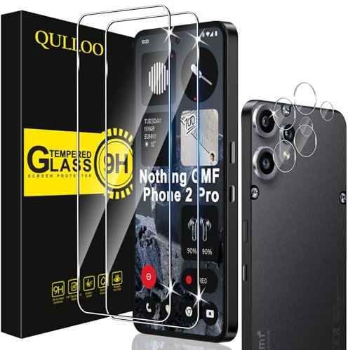 QULLOO Schutzfolie für Nothing CMF Phone 2 Pro für Panzerglas, 2 Stück Displayschutzfolie mit 2 Stück Kameraschutz, 9H Härte Gehärtetes Glas HD Klar Schutzglas Anti-Kratzen Folie