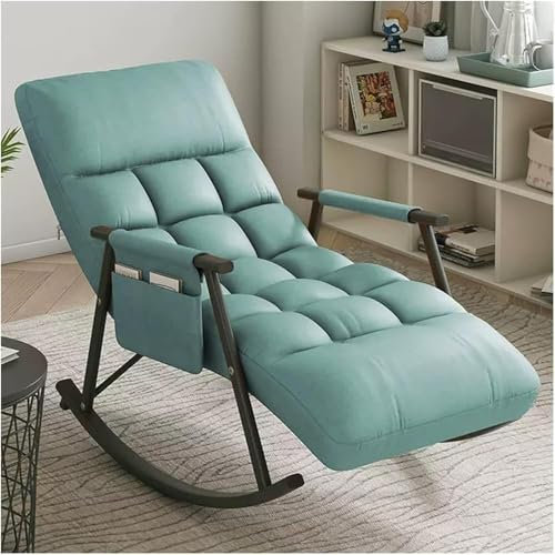 Moderner Schaukelstuhl mit 5 Liegepositionen und Seitentasche, hohe Rückenlehne, Schaukelsessel für Wohnzimmer oder Schlafzimmer, N (Farbe: Blau)
