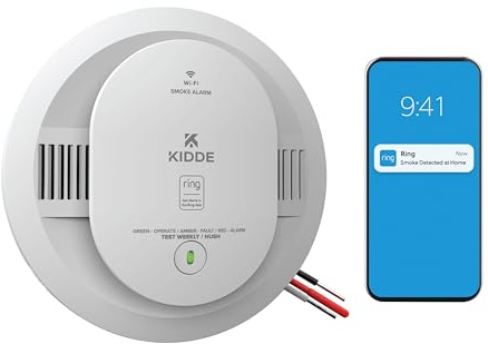 Kidde Smart Smoke Detector, Ring App Enabled for Real-Time Notifications, Hardwired Alarm, AA Backup Battery