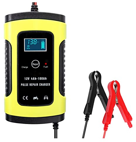 SHEHUALI Autoladegerät, 12V 6A Vollautomatisches Autobatterie-Ladegerät Power Pulse Repair Ladegeräte Nass-Trocken-Blei-Säure-Batterieladegeräte Digitales LCD(1 UK)