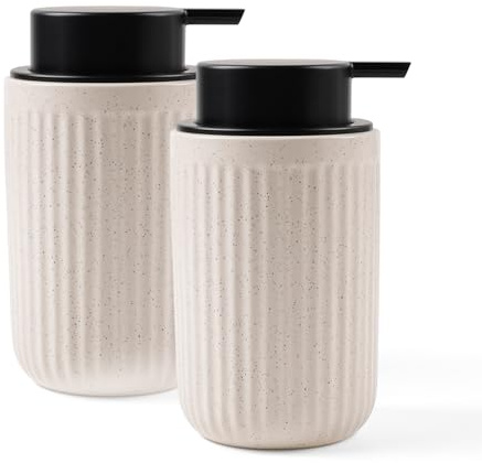 BosilunLife Seifenspender Spülmittelspender, 350 ml Seifespender Keramik Nachfüllbar, Großer Pumpenkopf, Stylisch und rutschfest, BPA-frei für Küche, Bad (Beige Sternenhimmel, Flüssigseifenspender)